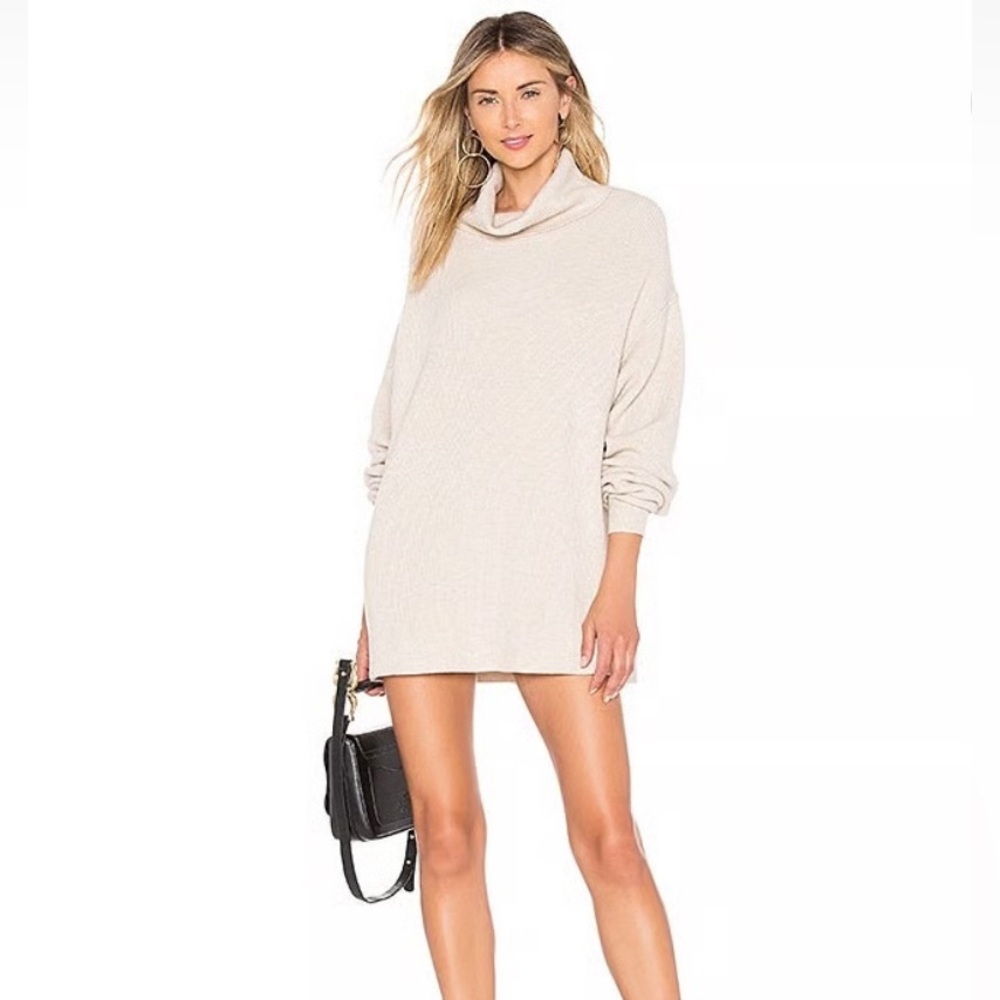 Free People Softly Structured Knit Turtleneck Oversized Tunic Sweater size S